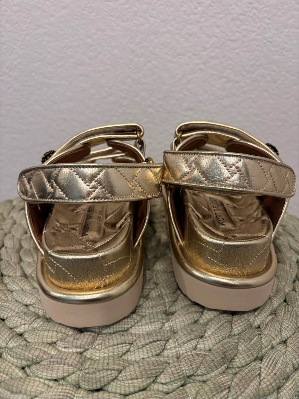 NEW Kurt Geiger Women's Orson Quilted Metallic Gold Flat Platform Sandals - Picture 9 of 12